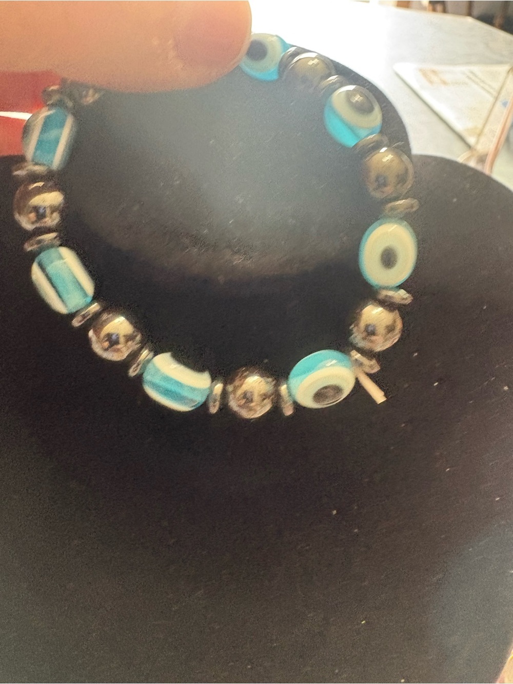 Blue Evil Eye Beaded Stretch Bracelet